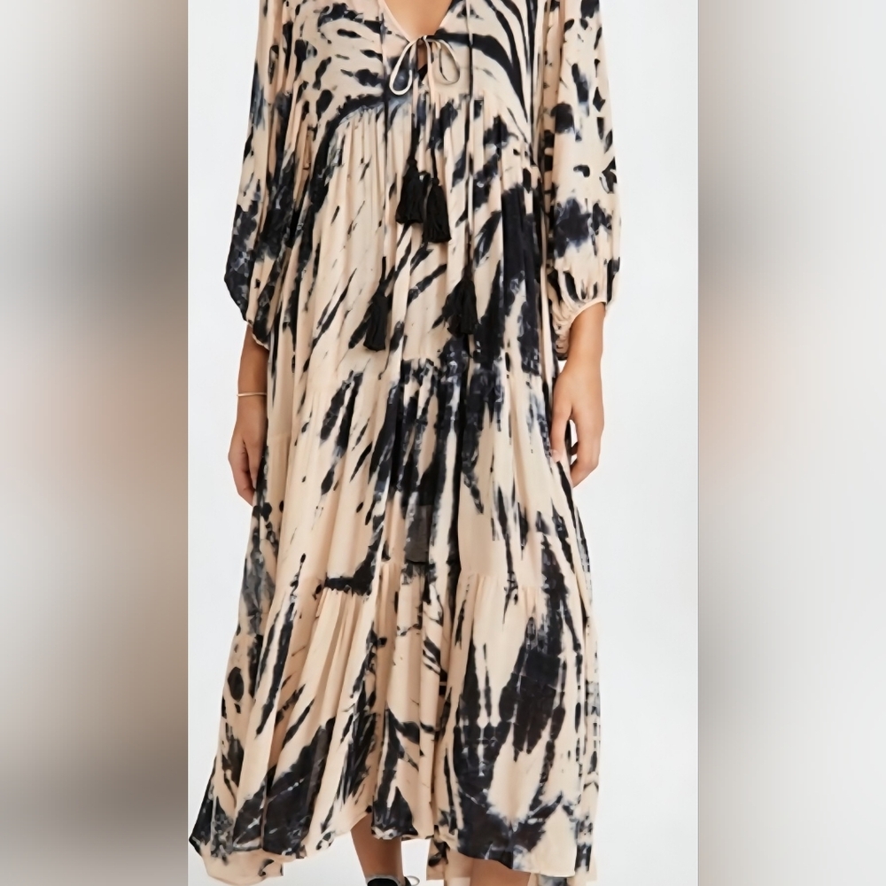 Young Fabulous & Broke Dawn Boho Tie Dye Safari Blue Maxi Dress RARE FIND LARGE - Picture 7 of 9